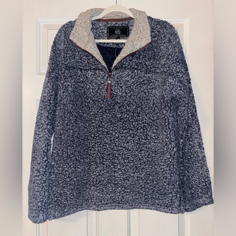 True Grit Dylan Frosty Tipped Blue Sherpa Pullover size Small Navy